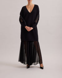 Robe Academy en laine à détails brodés - Black