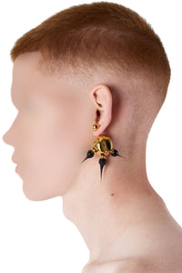 Round asymmetrical Spike earrings - Black
