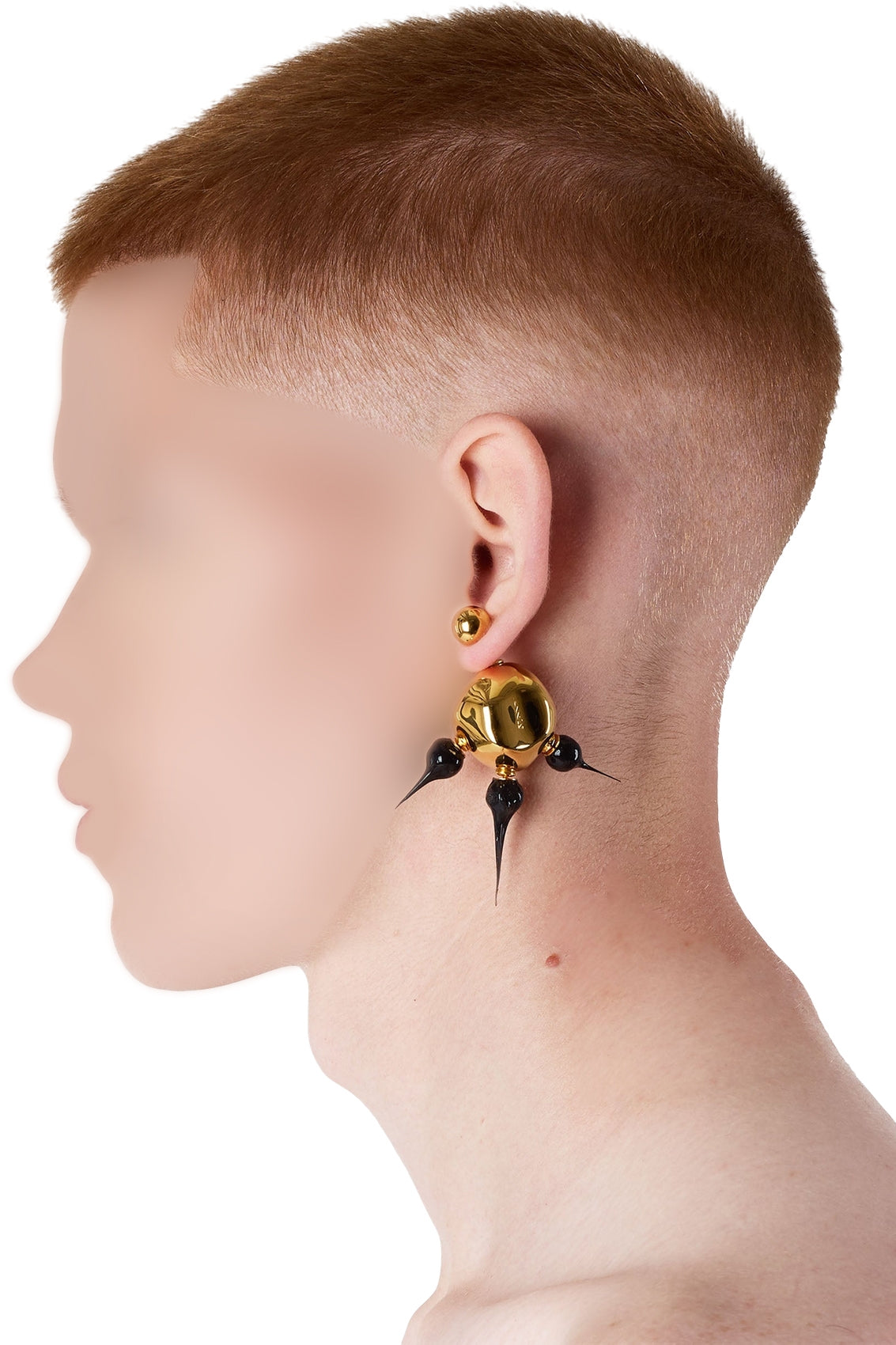 Round asymmetrical Spike earrings - Black
