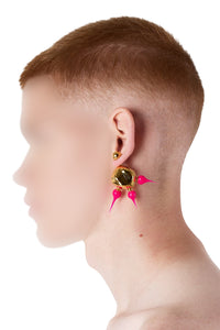 Round asymmetrical Spike earrings - Fuchsia