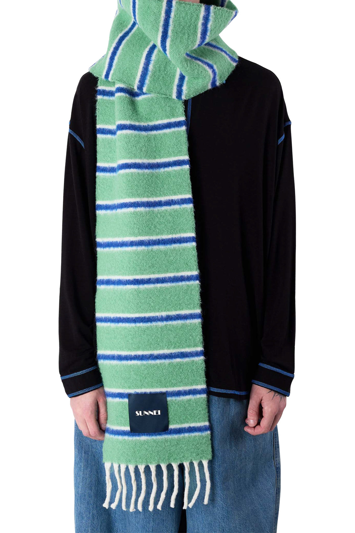 Striped wool scarf - Green