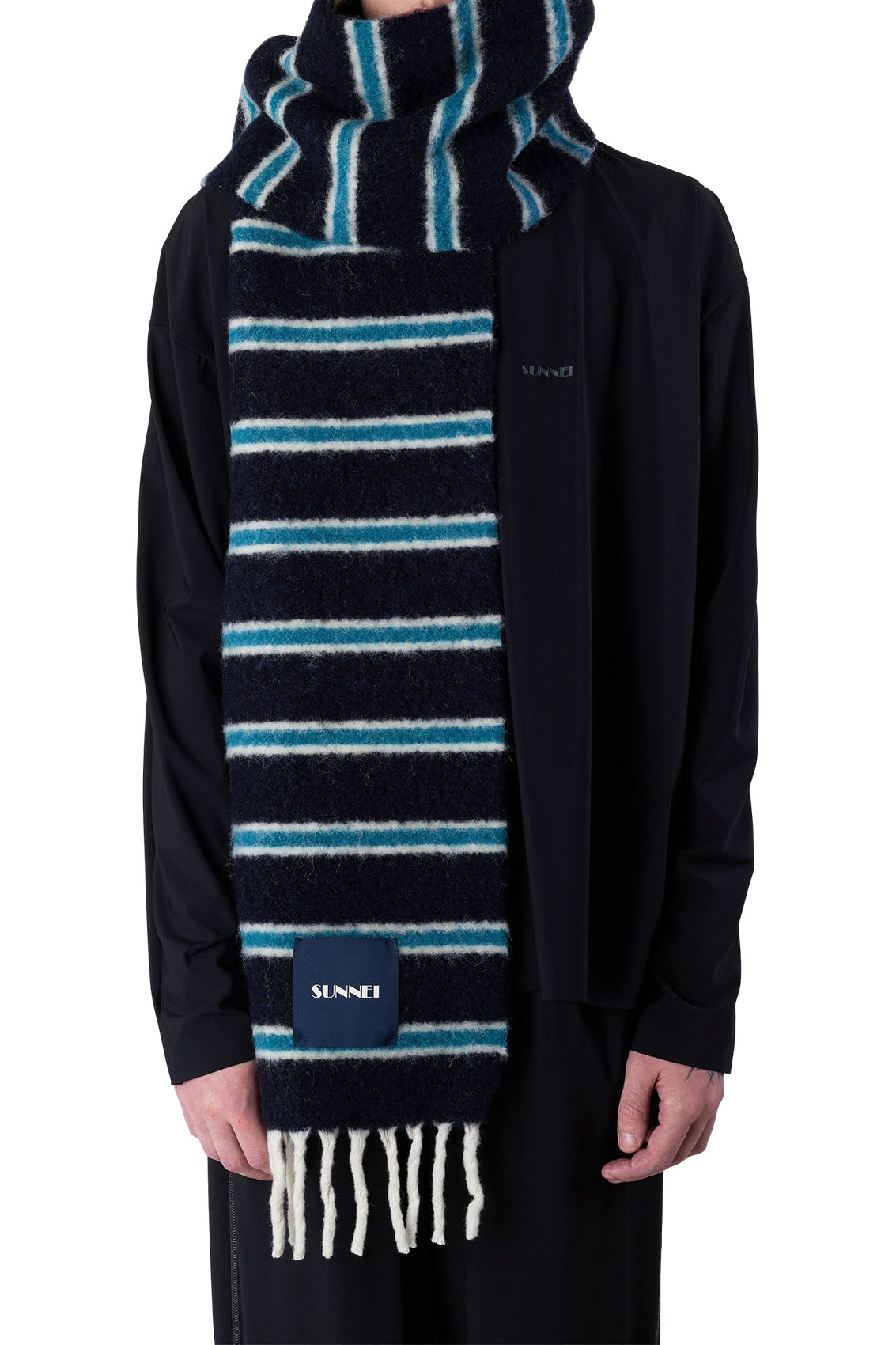 Striped wool scarf - Blue
