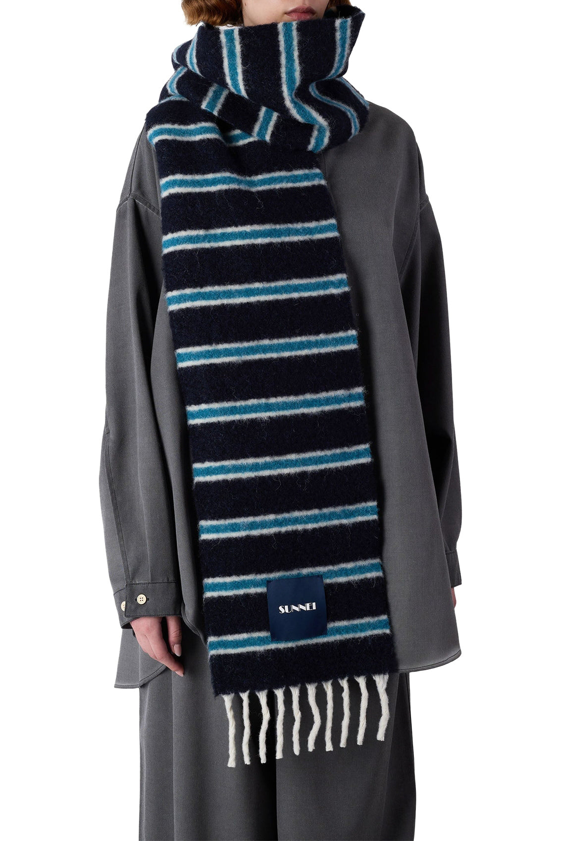 Striped wool scarf - Blue