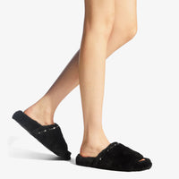Acinda flat sandals in leather - Black & Crystal Mix