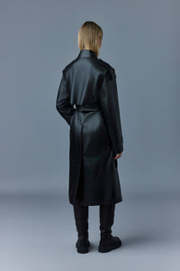 Trench coat long Adriana ceinturé en cuir - Black