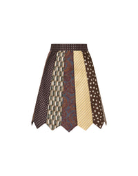 Patchowork Tie Skirt - Brown