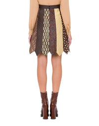 Patchowork Tie Skirt - Brown