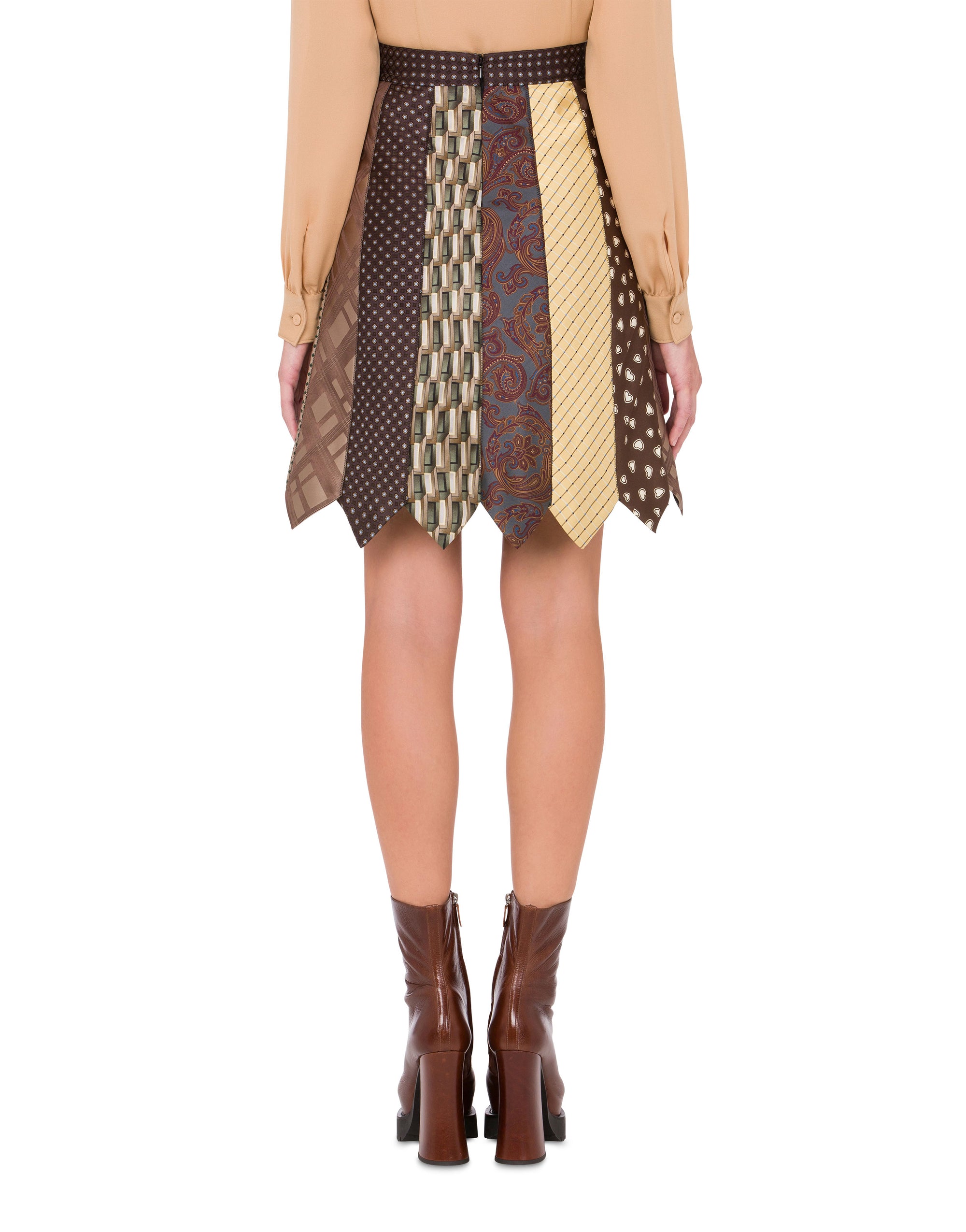Patchowork Tie Skirt - Brown