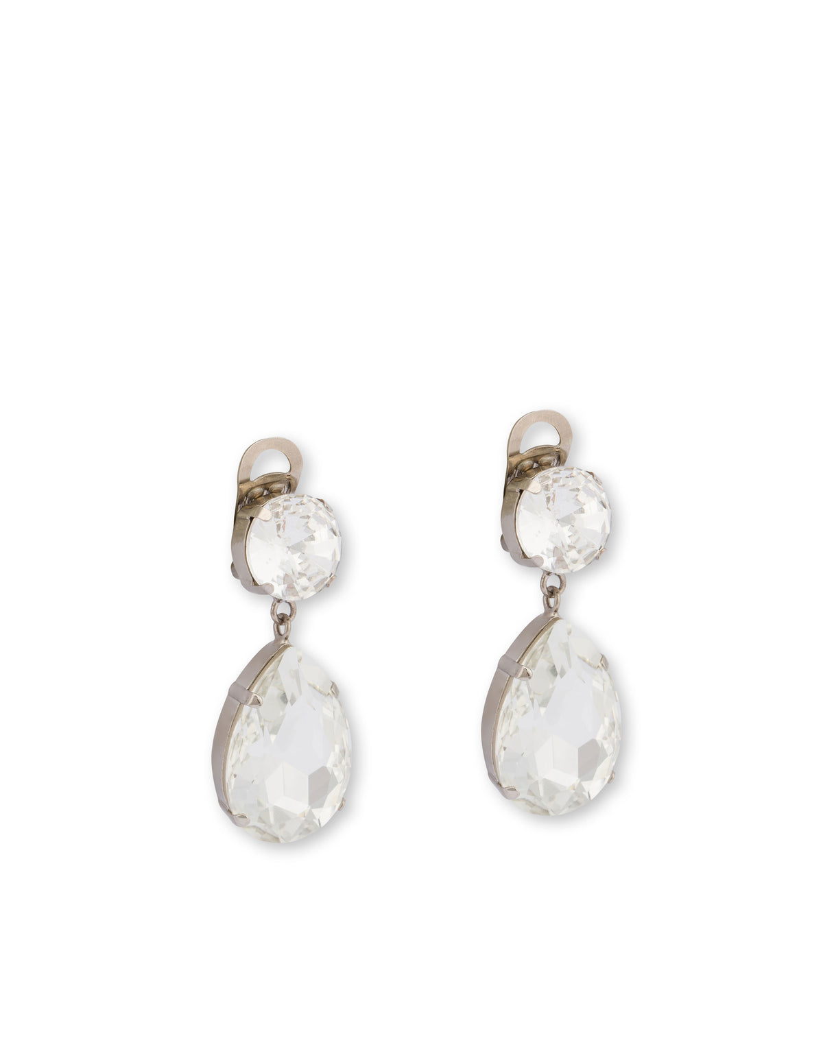 Bijoux earrings with round rhinestones 15 mm and drop - White