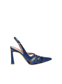 Slingback 95 à talon sculptural en cuir - Blue