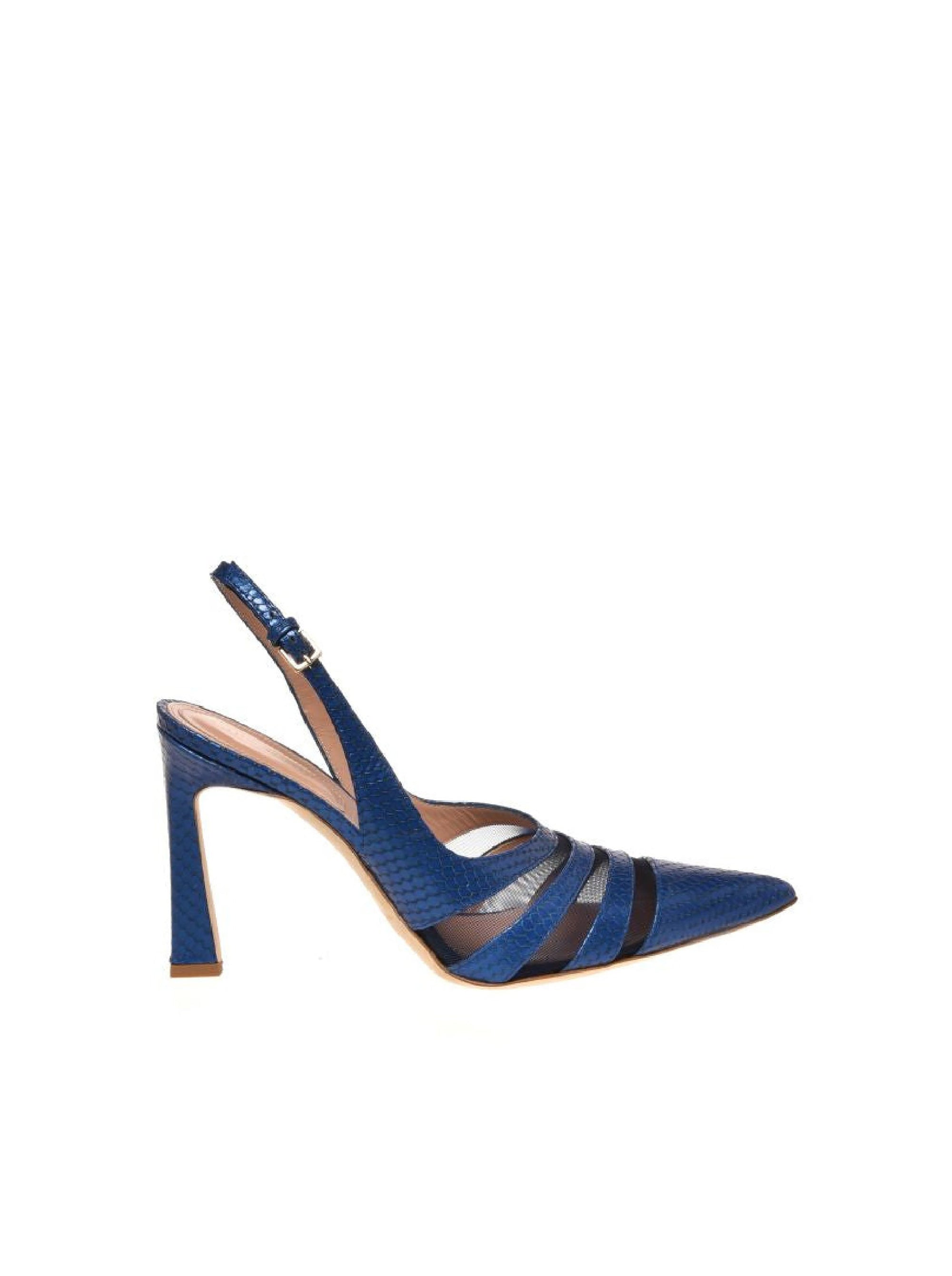 Slingback 95 à talon sculptural en cuir - Blue