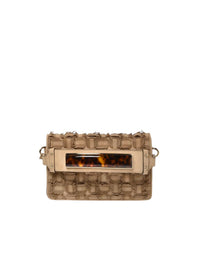 Mini sac à rabat tressé en cuir - Light Gold