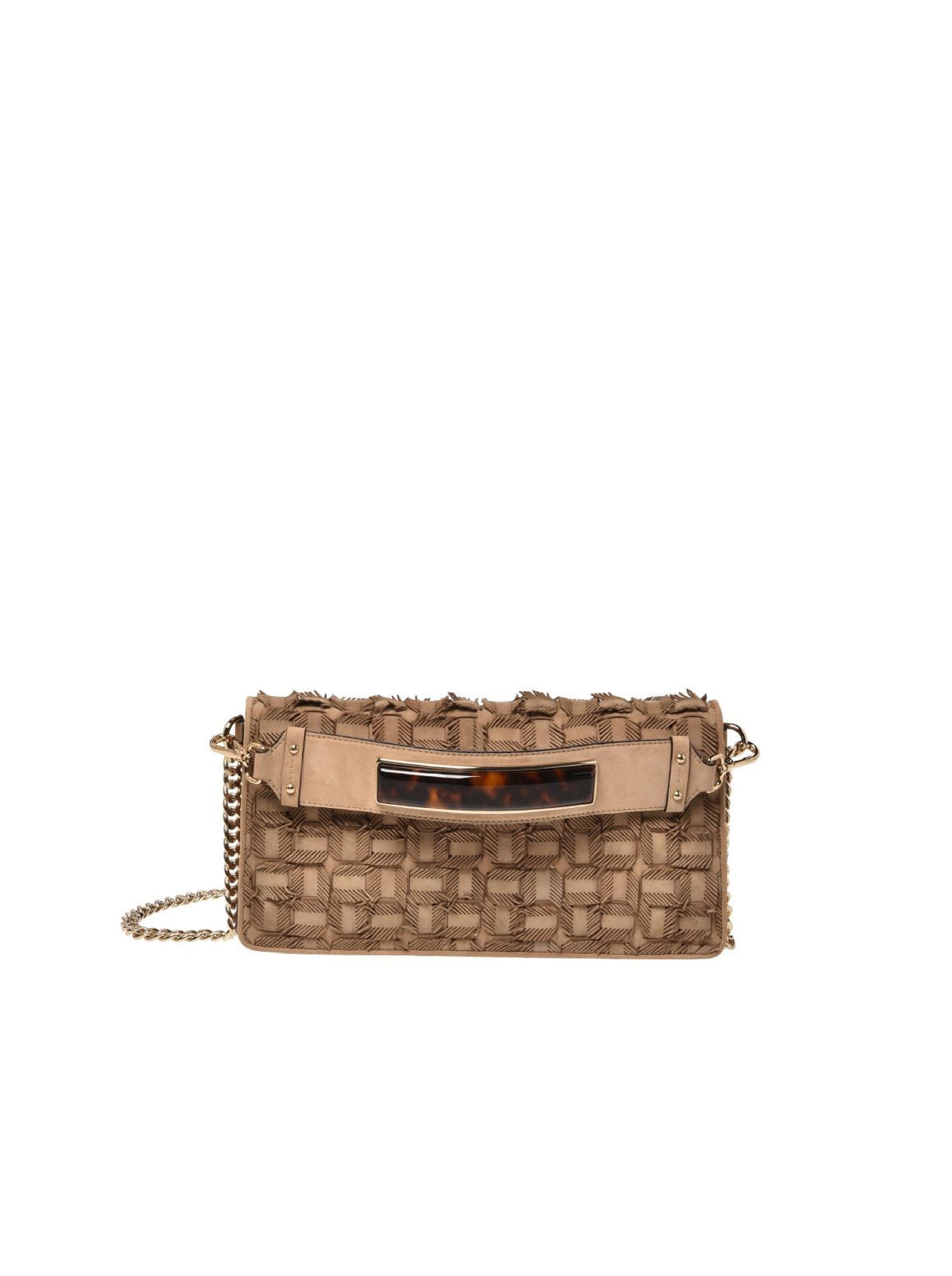 Pochette à rabat tressée avec chaîne en cuir - Light Gold