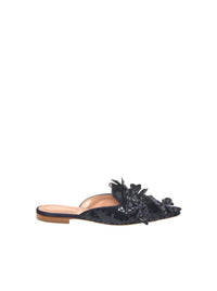 Mules ornées de broderies et applications en relief - Blue