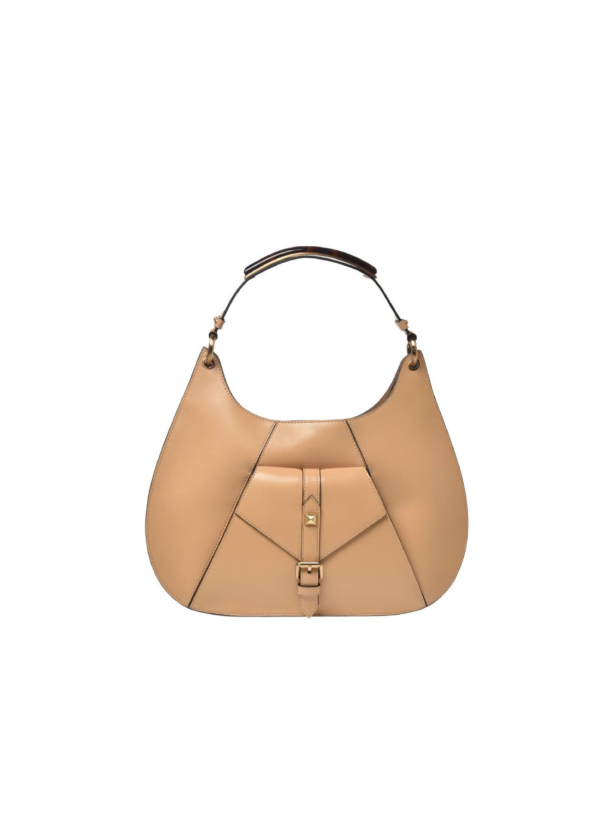 Sac hobo structuré en cuir - Beige