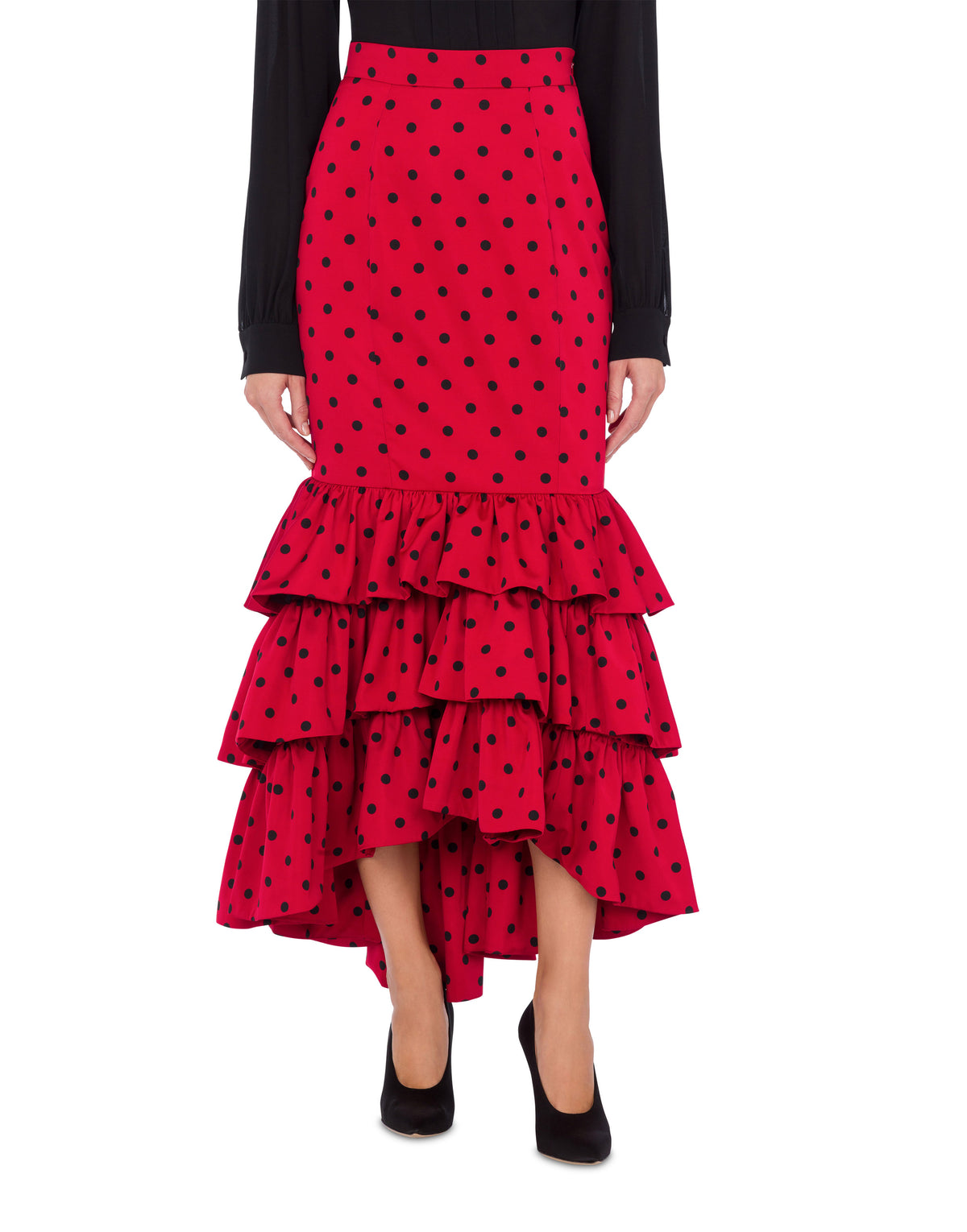 Allover Polka Dots Taffeta Skirt - Red