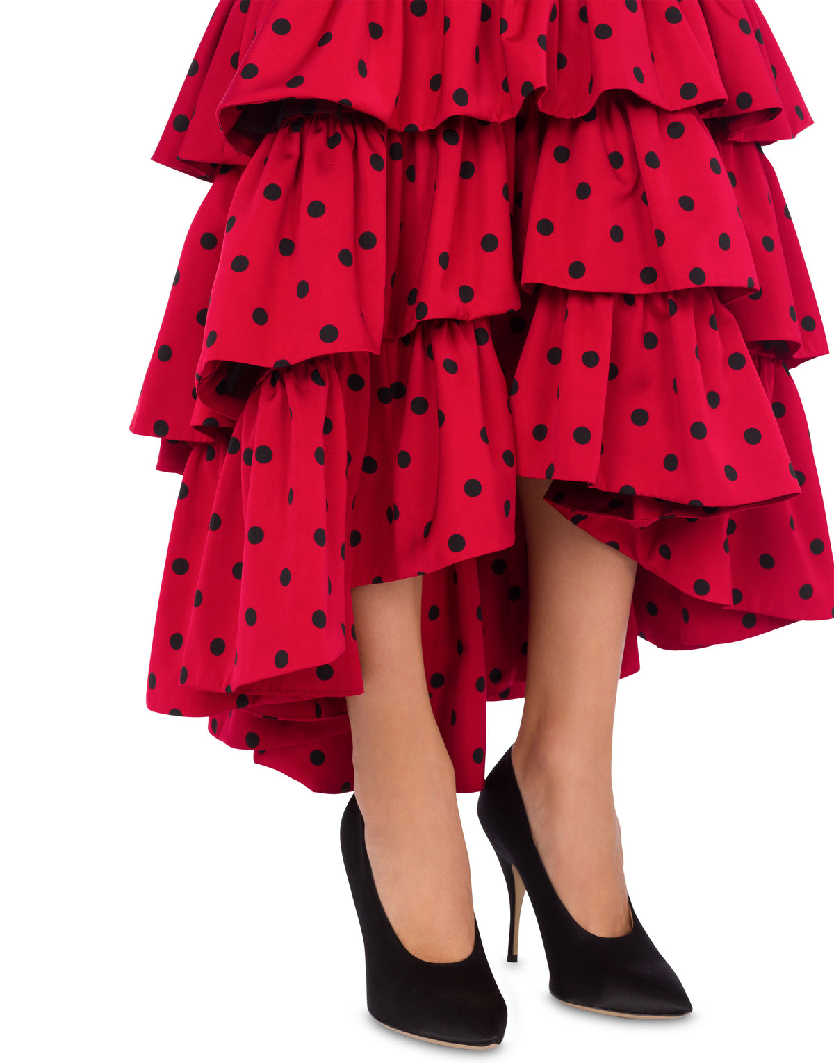 Allover Polka Dots Taffeta Skirt - Red