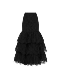 Midi lace skirt with wide ruffles at the hem - Black