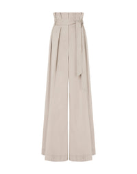 Pantalon oversize ligne A en toile de coton stretch - Beige