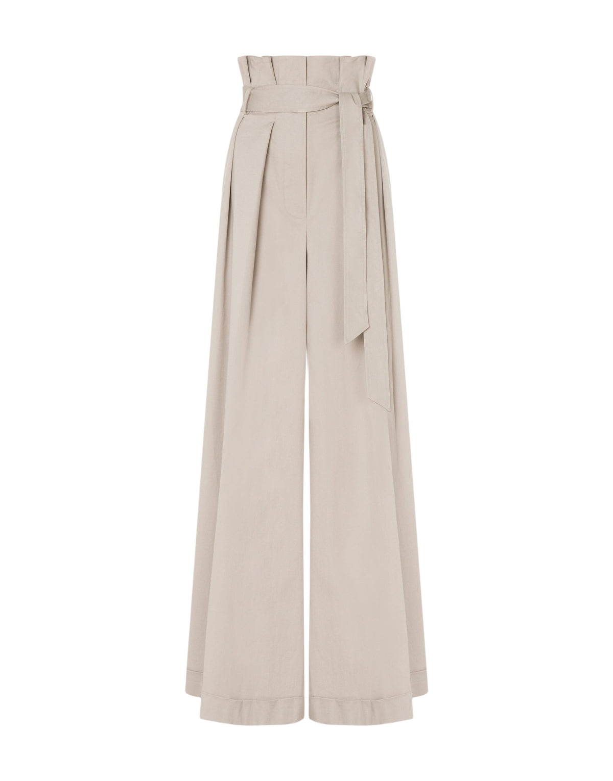 Pantalon oversize ligne A en toile de coton stretch - Beige