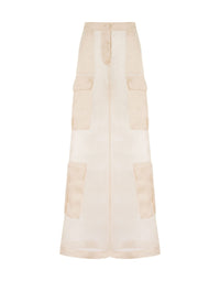 Pantalon palazzo en organza de soie - White