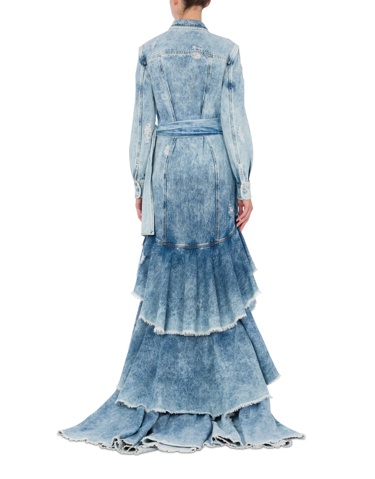 Blue denim dress with train - Blue
