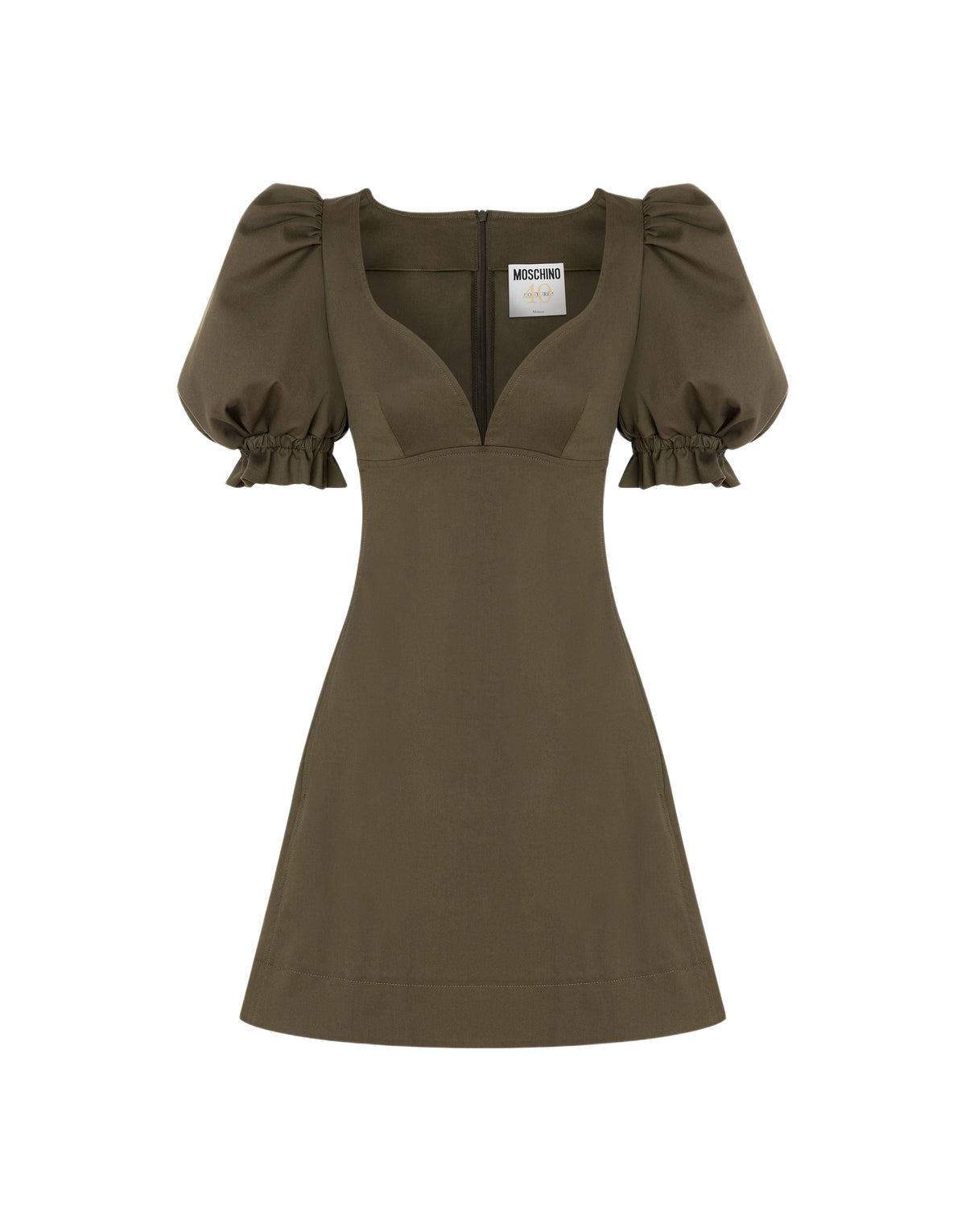 Short cotton dress with balloon sleeves - Green