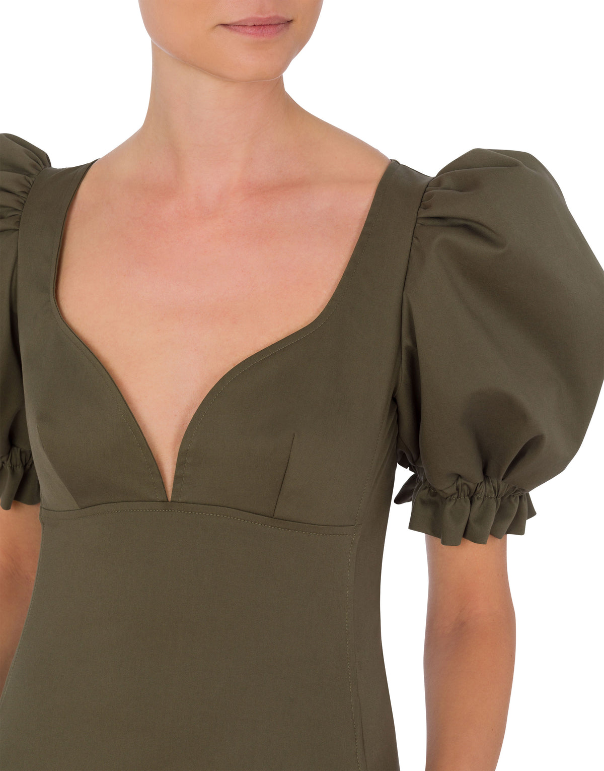 Short cotton dress with balloon sleeves - Green