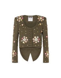 Veste courte en toile de coton stretch - Green