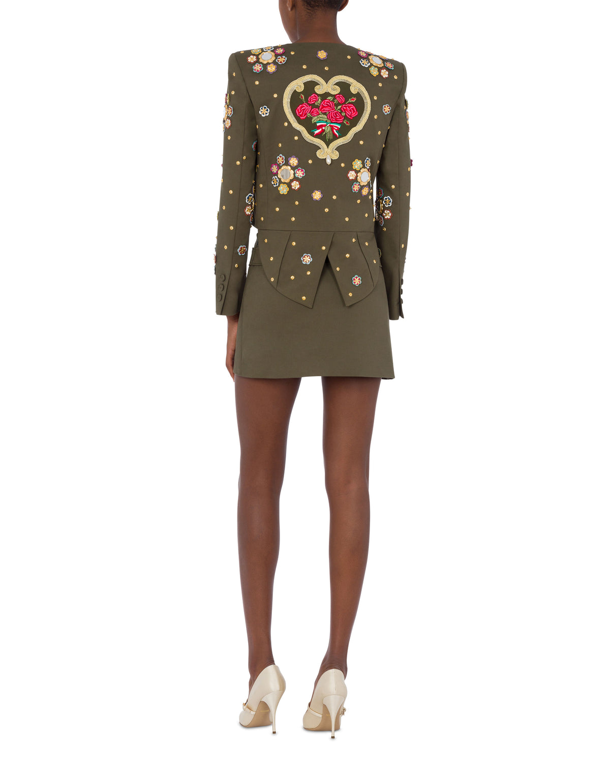 Flowers cotton canvas cropped jacket - Green