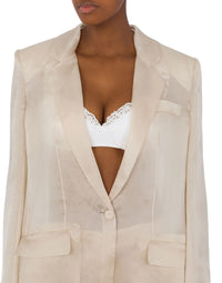 Single-breasted jacket in silk organza - White