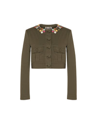 Veste courte en toile de coton stretch - Green