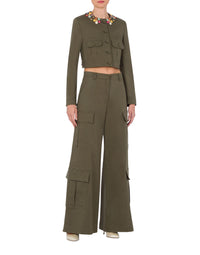 Veste courte en toile de coton stretch - Green