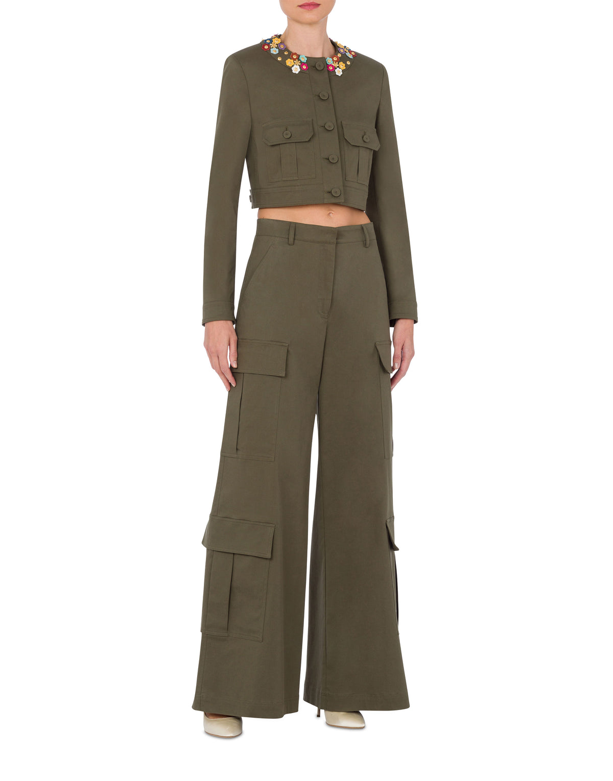 Veste courte en toile de coton stretch - Green