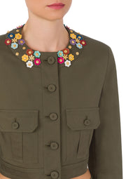 Veste courte en toile de coton stretch - Green
