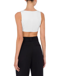 Short satin waistcoat with floral detailing - White