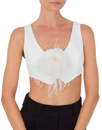 Short satin waistcoat with floral detailing - White