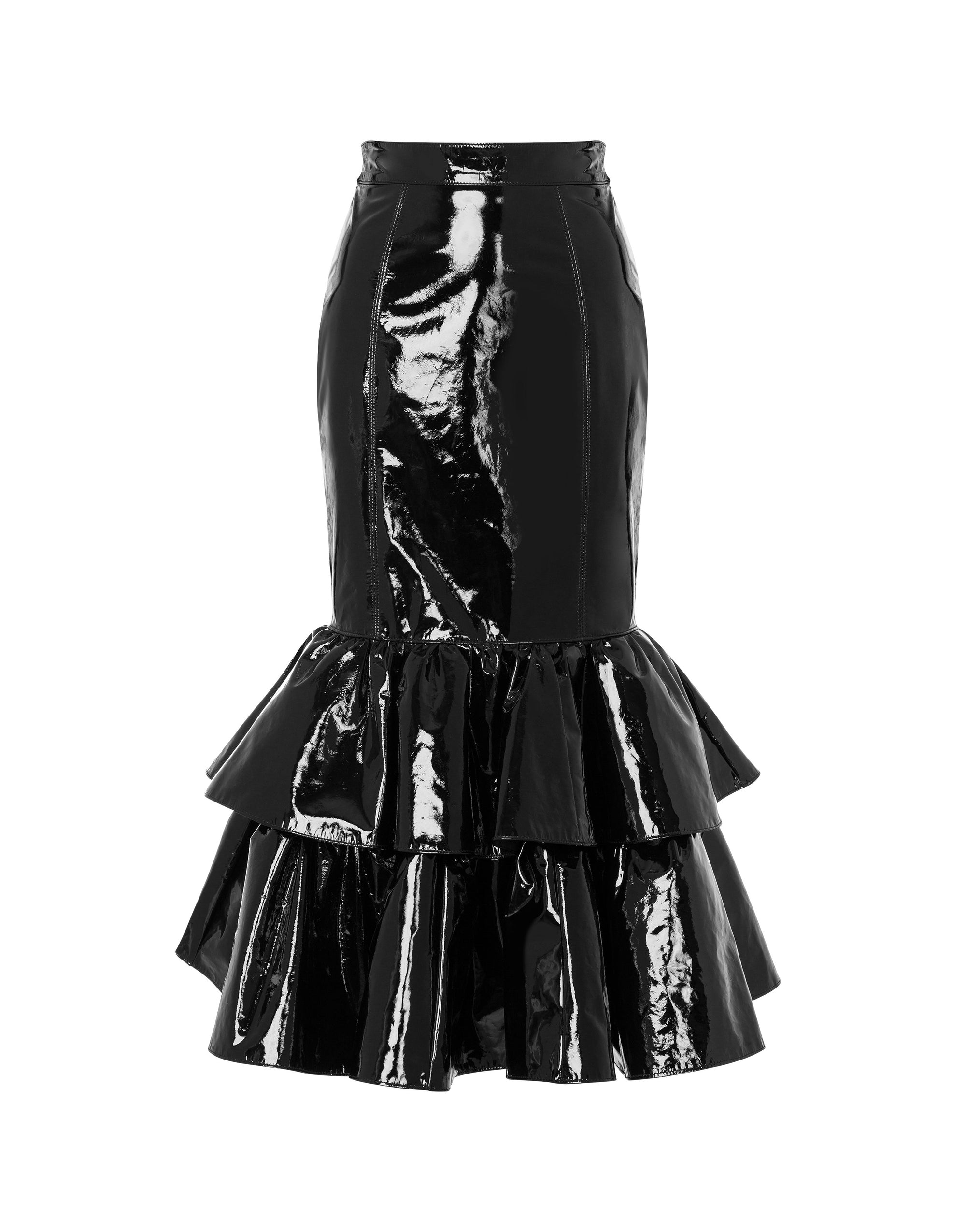 Patent leather skirt with flounces - Black