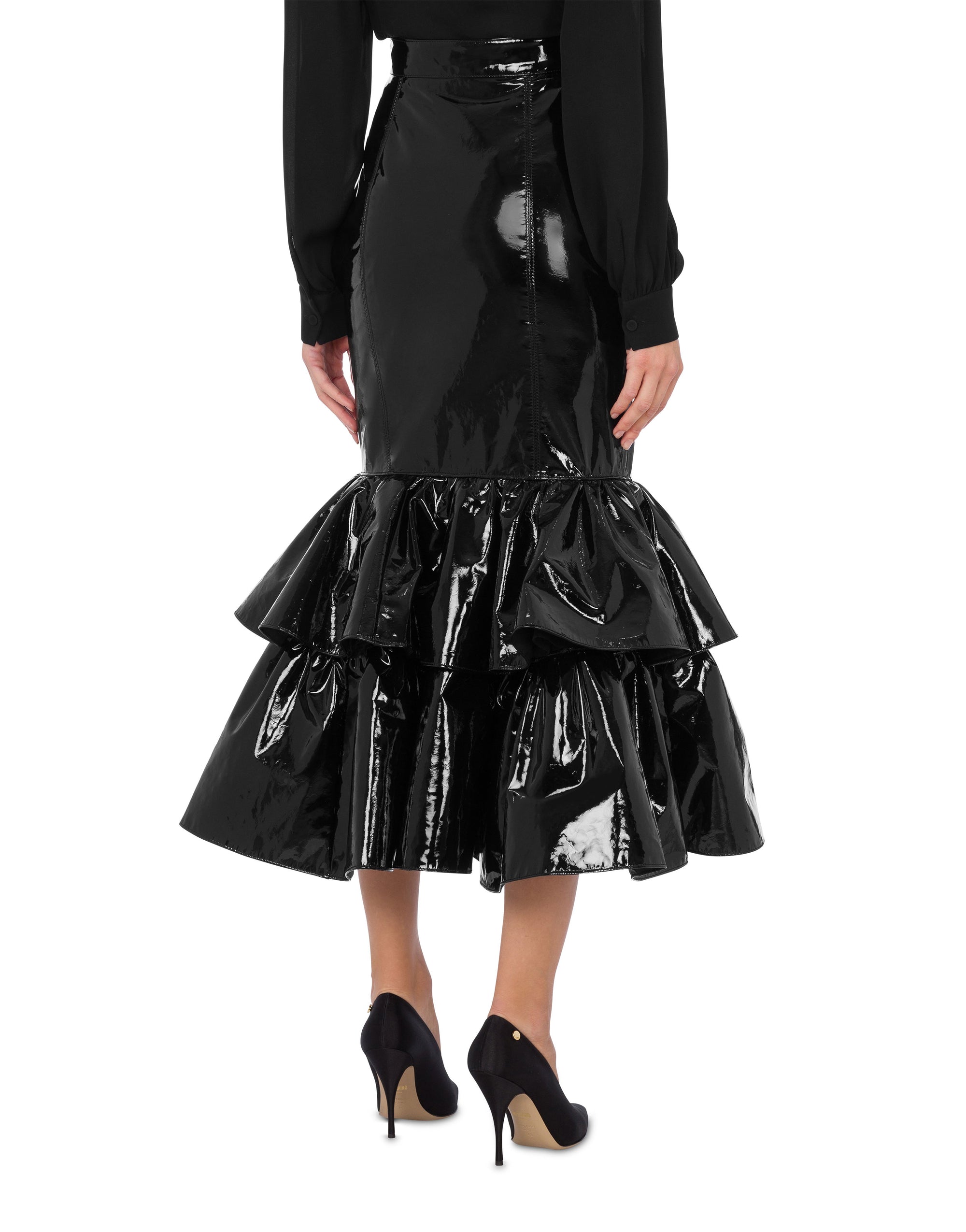 Patent leather skirt with flounces - Black