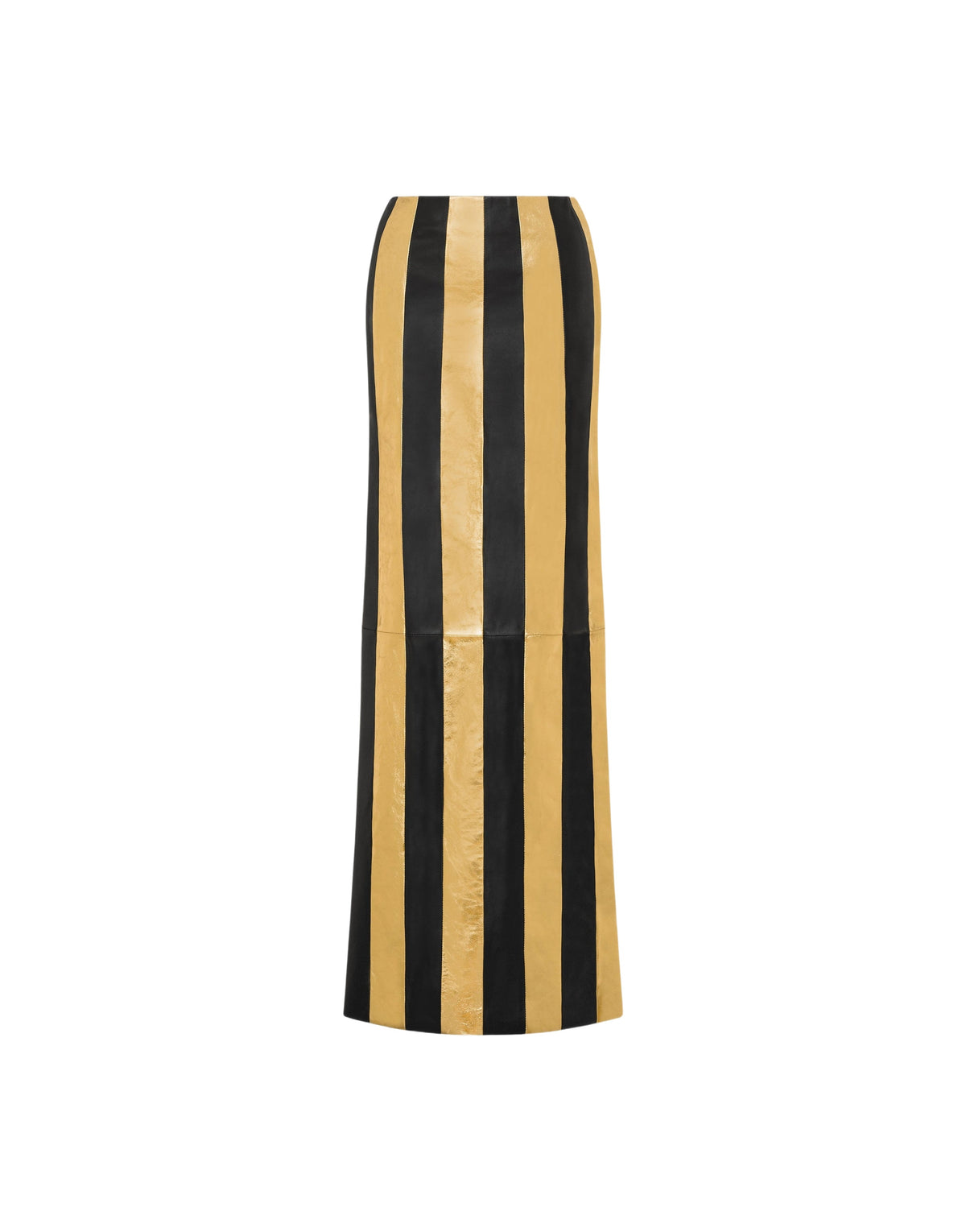 Jupe longue à patchwork rayé en cuir - Black