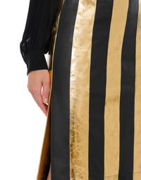 Jupe longue à patchwork rayé en cuir - Black
