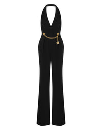 Flared satin jumpsuit - Black