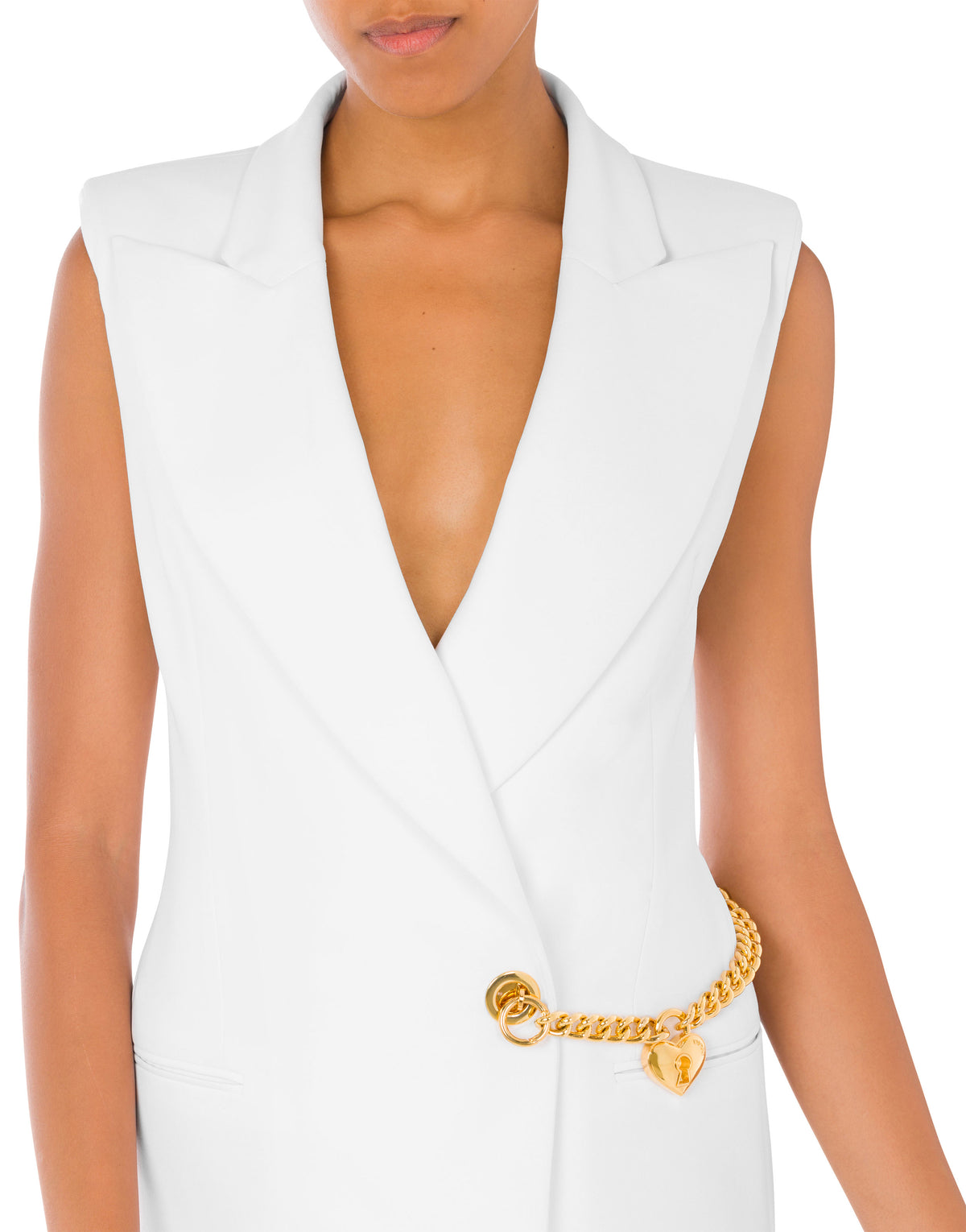 Chain & Heart stretch crepe dress - White