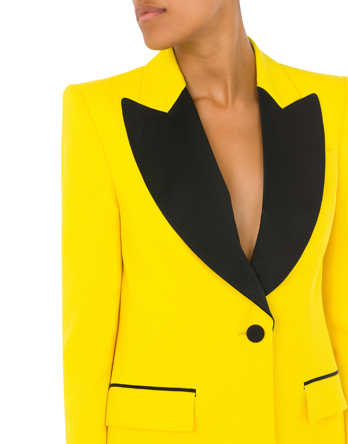 Veste simple boutonnage en satin - Yellow