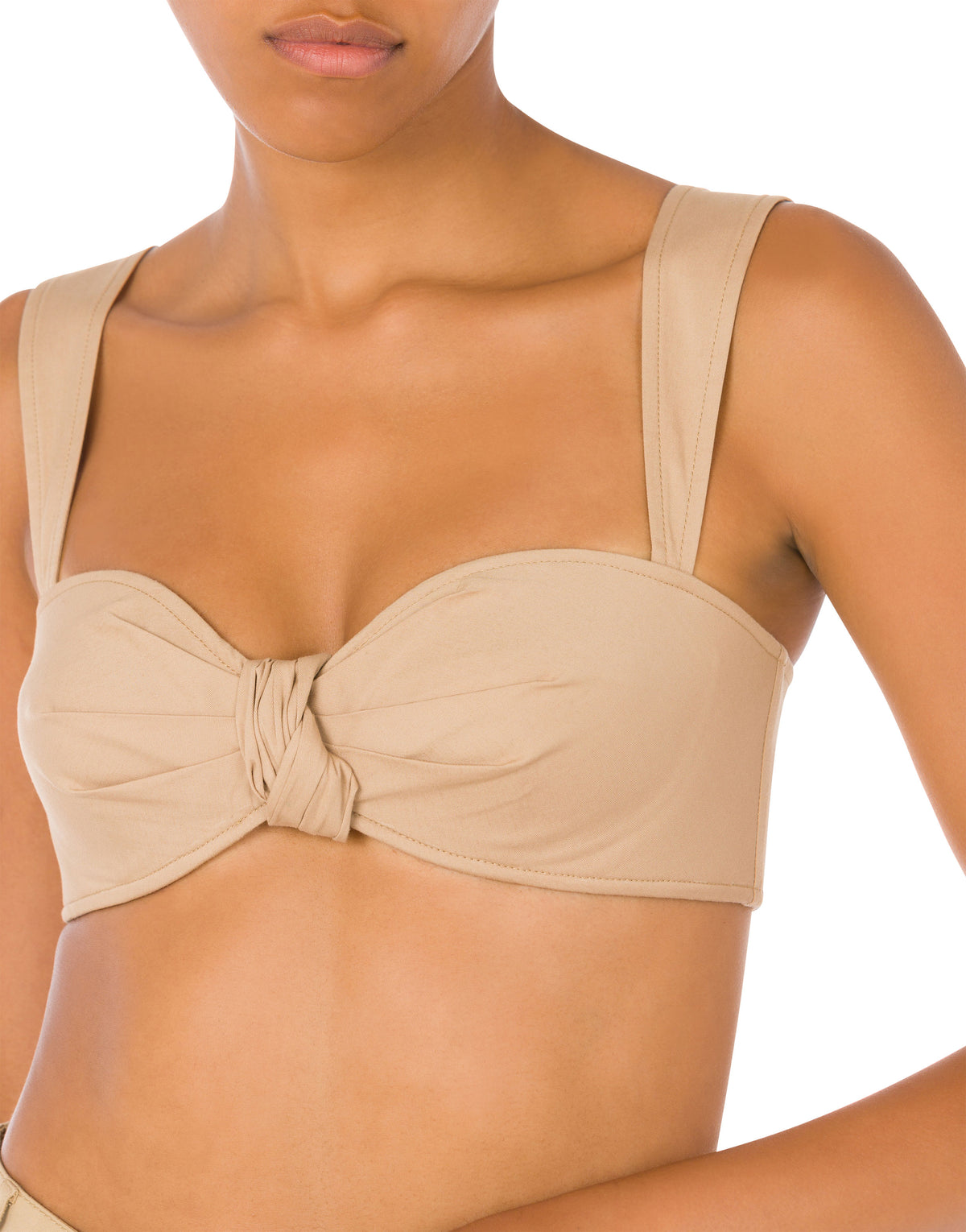 Crop top en tissu stretch en coton - Beige
