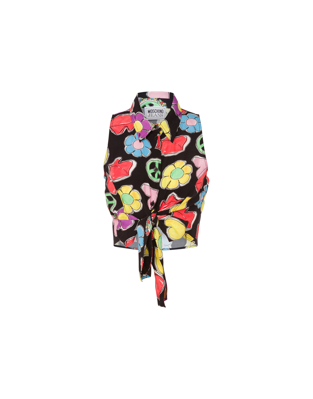 Cropped viscose shirt Symbols Print - Black