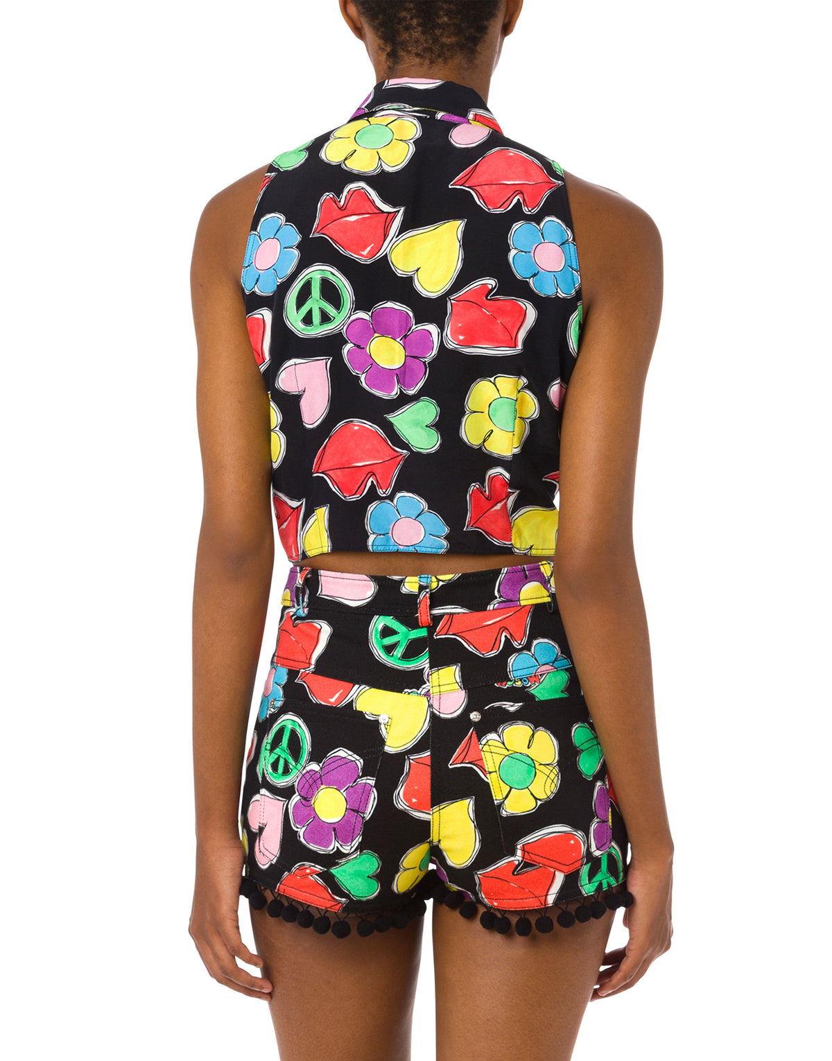 Cropped viscose shirt Symbols Print - Black