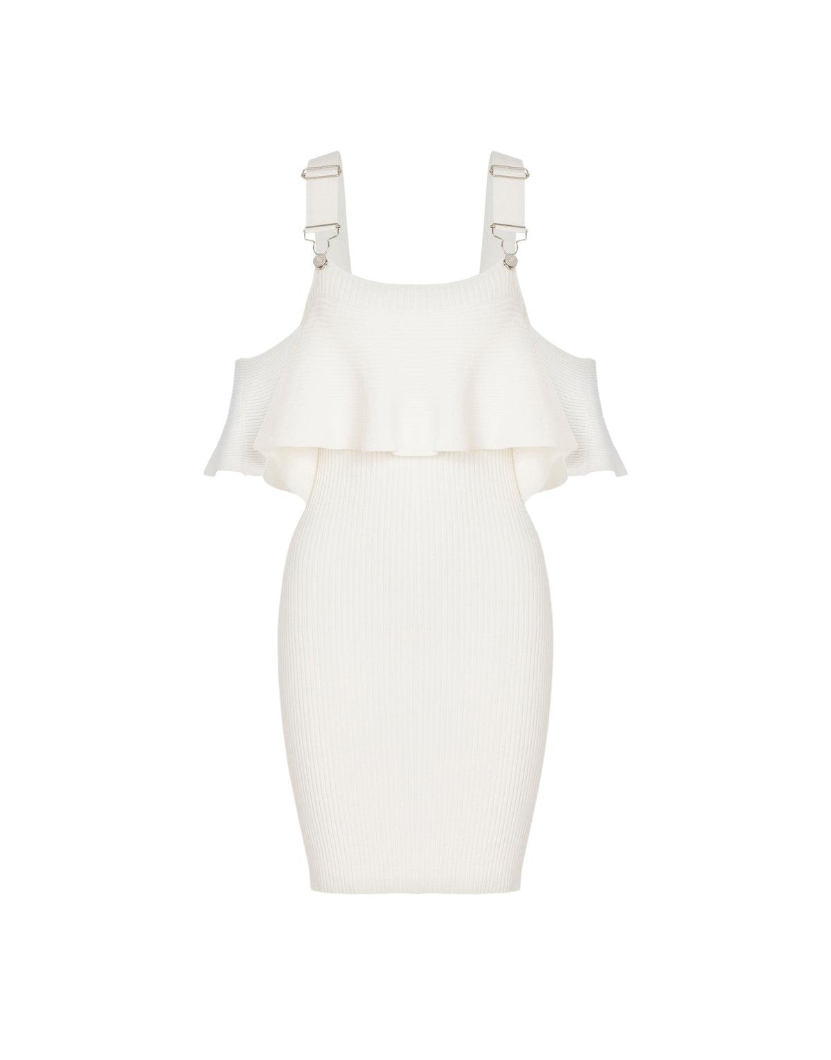 Ribbed dress with straps - White