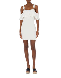 Ribbed dress with straps - White