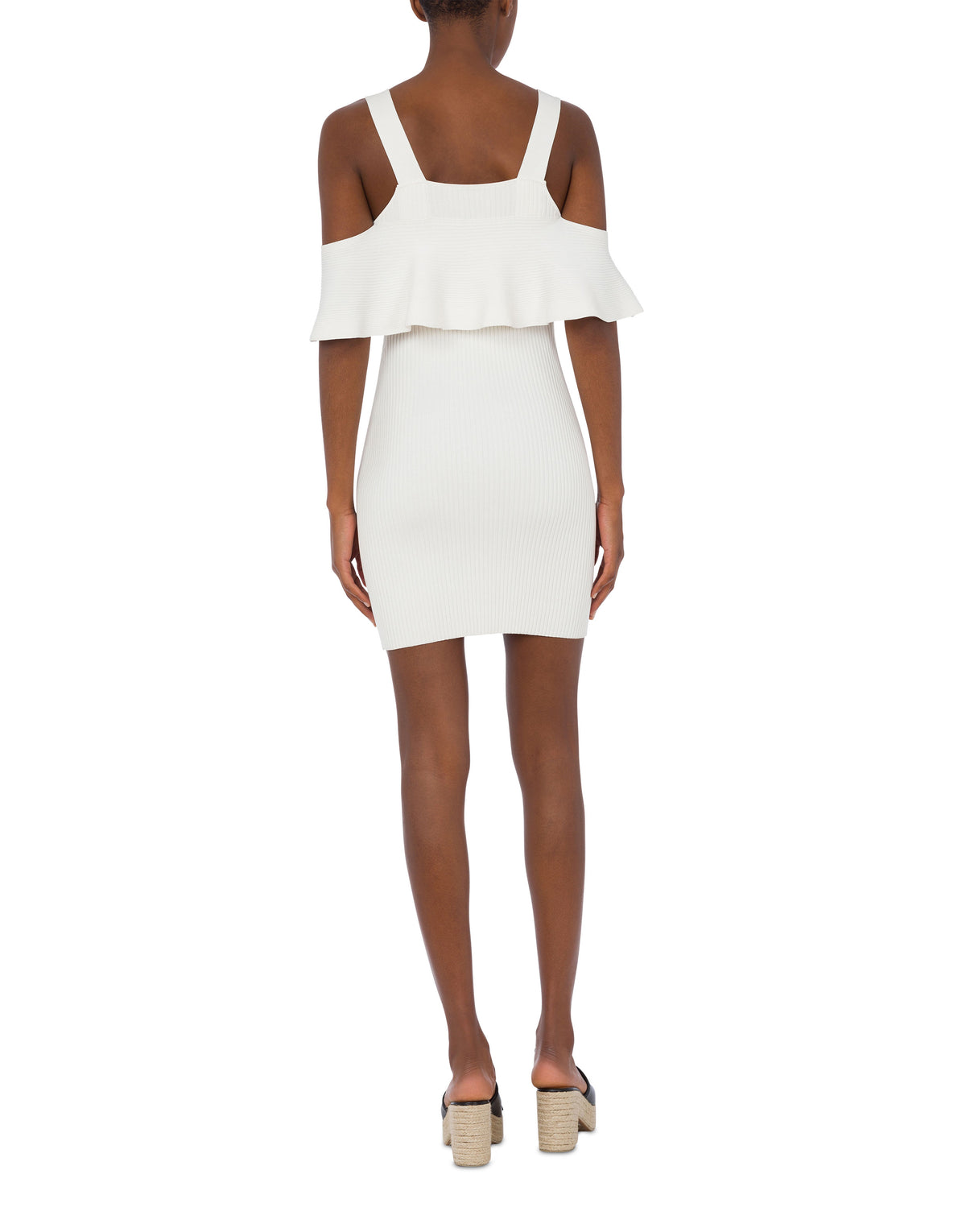 Ribbed dress with straps - White